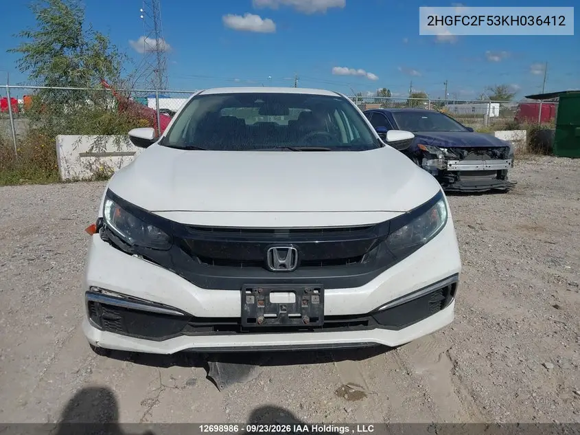 2019 HONDA CIVIC VIN 2HGFC2F53KH036412 — фото 12