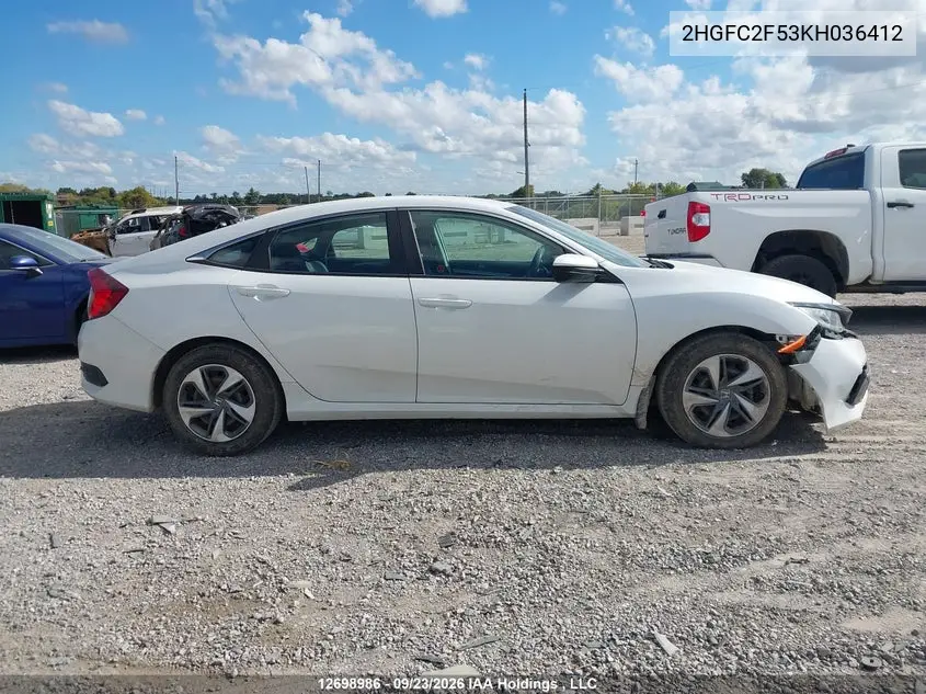2019 HONDA CIVIC VIN 2HGFC2F53KH036412 — фото 13