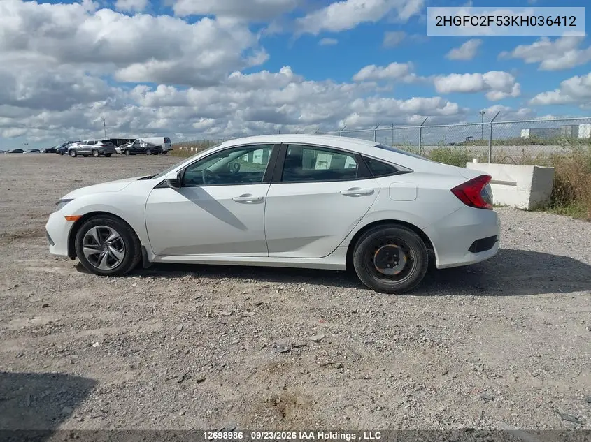 2019 HONDA CIVIC VIN 2HGFC2F53KH036412 — фото 14