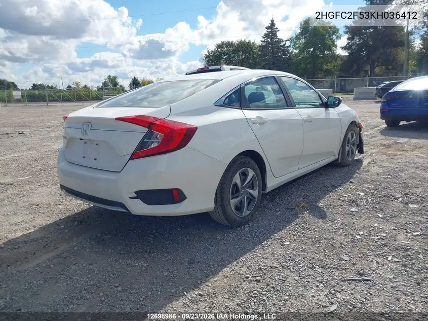 2019 HONDA CIVIC VIN 2HGFC2F53KH036412 — фото 4