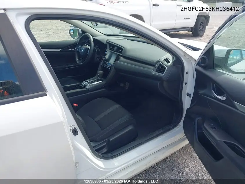 2019 HONDA CIVIC VIN 2HGFC2F53KH036412 — фото 5