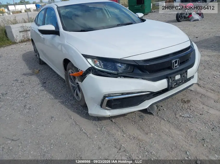 2019 HONDA CIVIC VIN 2HGFC2F53KH036412 — фото 6