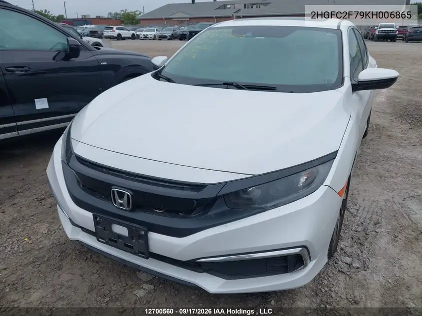 2019 HONDA CIVIC VIN 2HGFC2F79KH006865 — фото 2