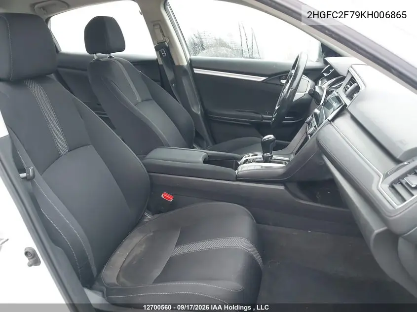 2019 HONDA CIVIC VIN 2HGFC2F79KH006865 — фото 5