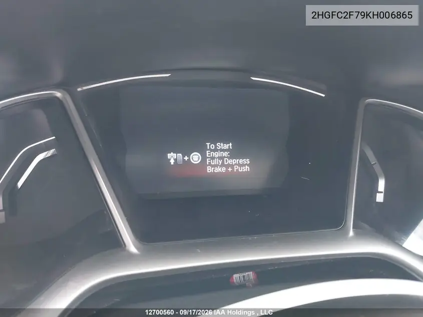 2019 HONDA CIVIC VIN 2HGFC2F79KH006865 — фото 7