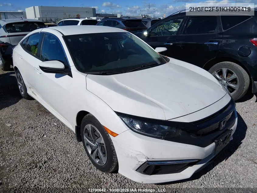 HONDA CIVIC 2019, VIN 2HGFC2F51KH009418