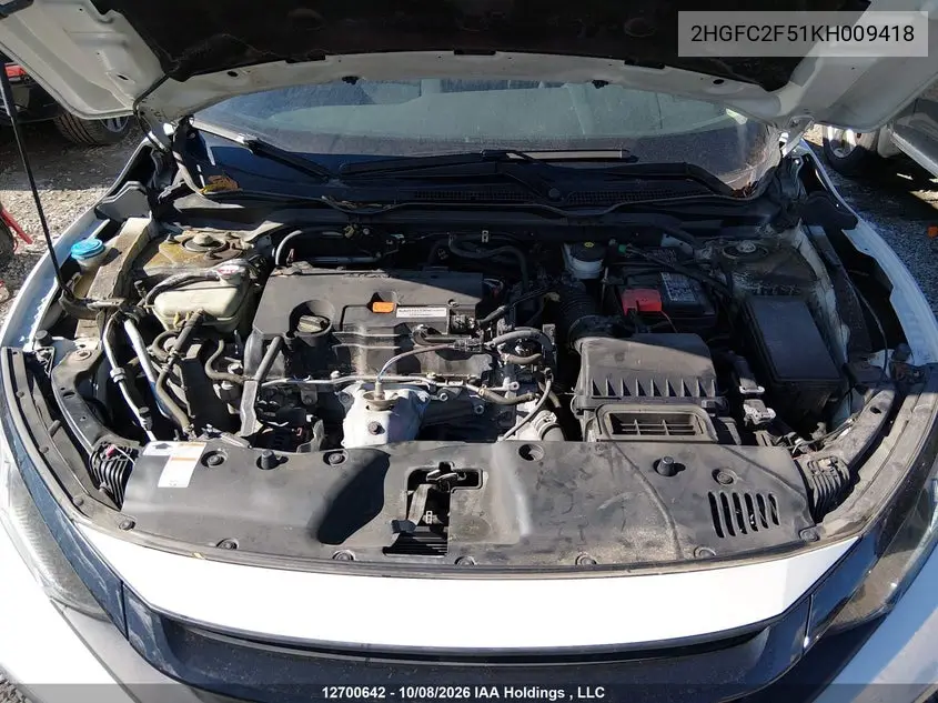 2019 HONDA CIVIC VIN 2HGFC2F51KH009418 — фото 10