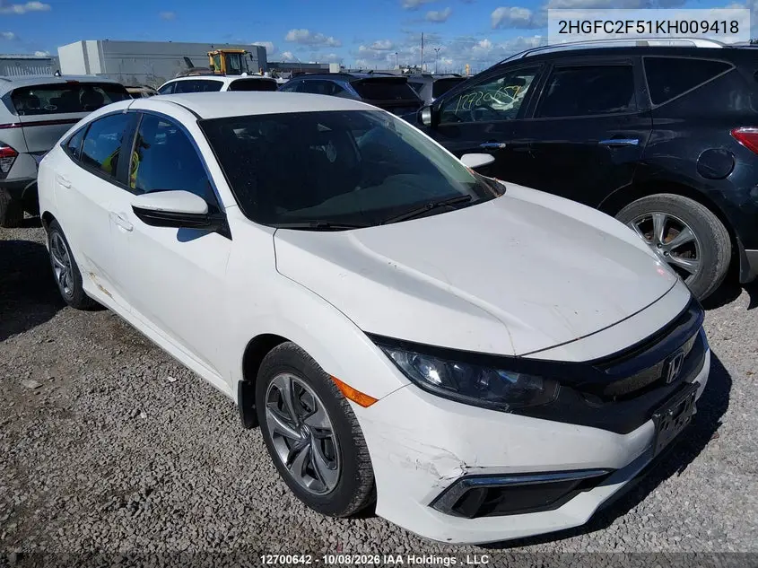 2019 HONDA CIVIC VIN 2HGFC2F51KH009418 — фото 13