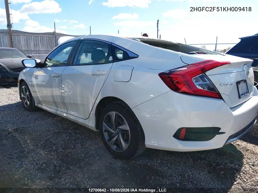 2019 HONDA CIVIC VIN 2HGFC2F51KH009418 — фото 14