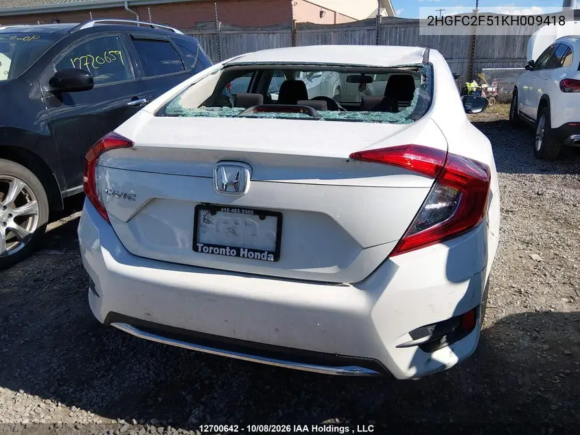 2019 HONDA CIVIC VIN 2HGFC2F51KH009418 — фото 16