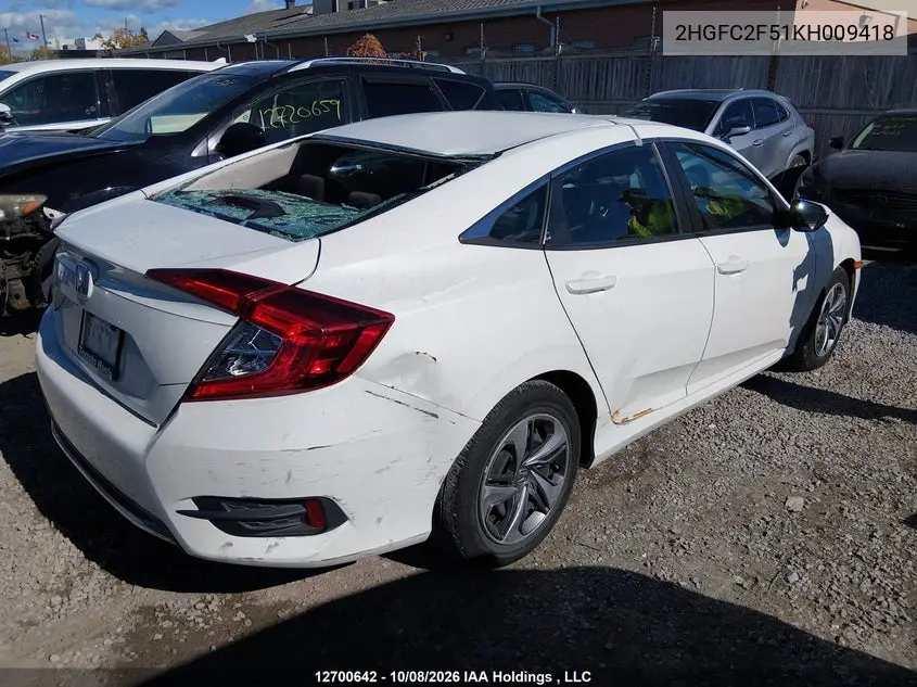 2019 HONDA CIVIC VIN 2HGFC2F51KH009418 — фото 4
