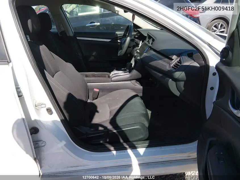 2019 HONDA CIVIC VIN 2HGFC2F51KH009418 — фото 5