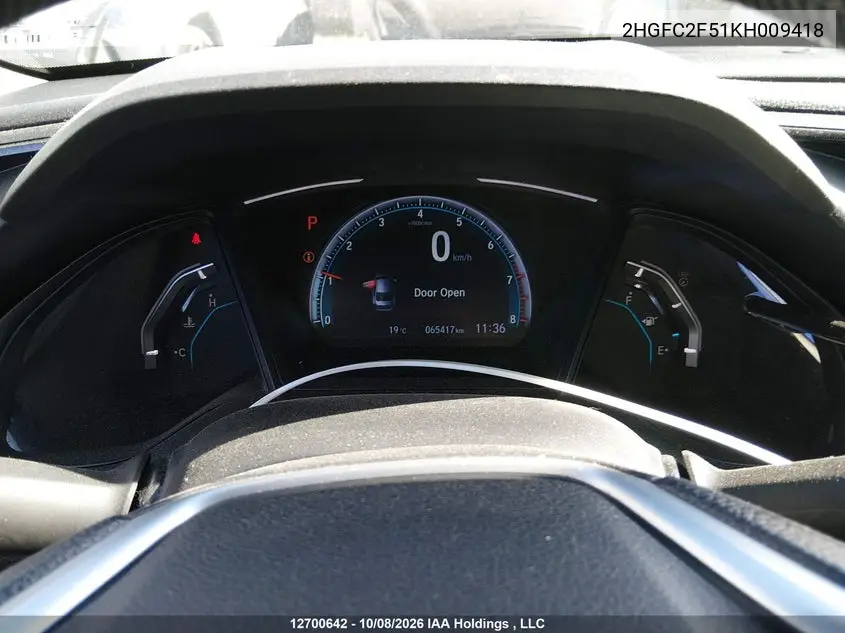 2019 HONDA CIVIC VIN 2HGFC2F51KH009418 — фото 7