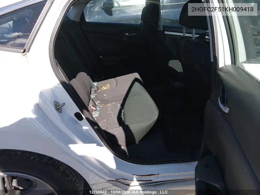 2019 HONDA CIVIC VIN 2HGFC2F51KH009418 — фото 8