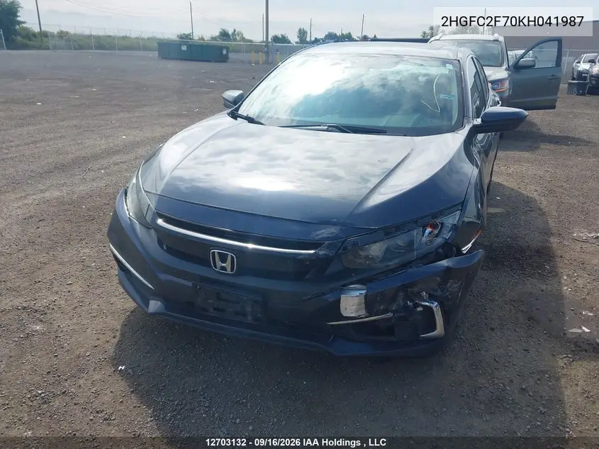 2019 HONDA CIVIC VIN 2HGFC2F70KH041987 — фото 2