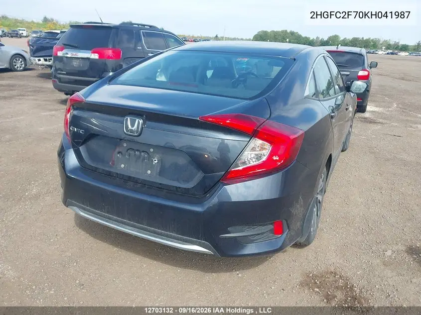 2019 HONDA CIVIC VIN 2HGFC2F70KH041987 — фото 4
