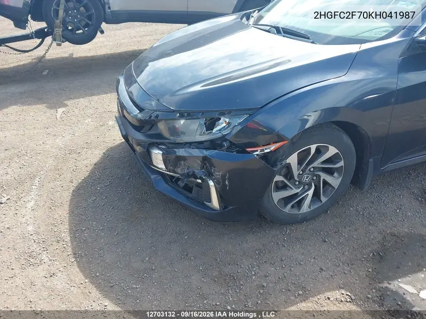 2019 HONDA CIVIC VIN 2HGFC2F70KH041987 — фото 6
