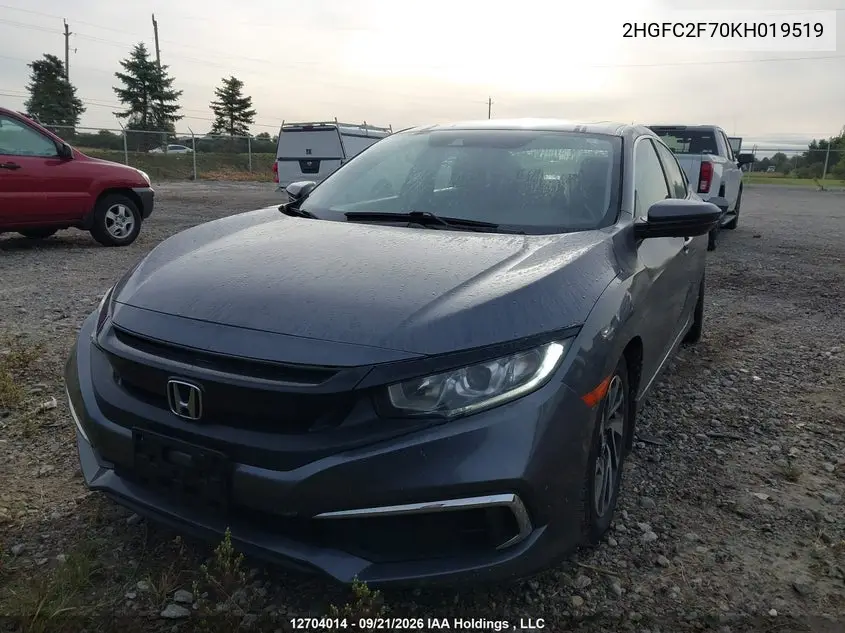 2019 HONDA CIVIC VIN 2HGFC2F70KH019519 — фото 2