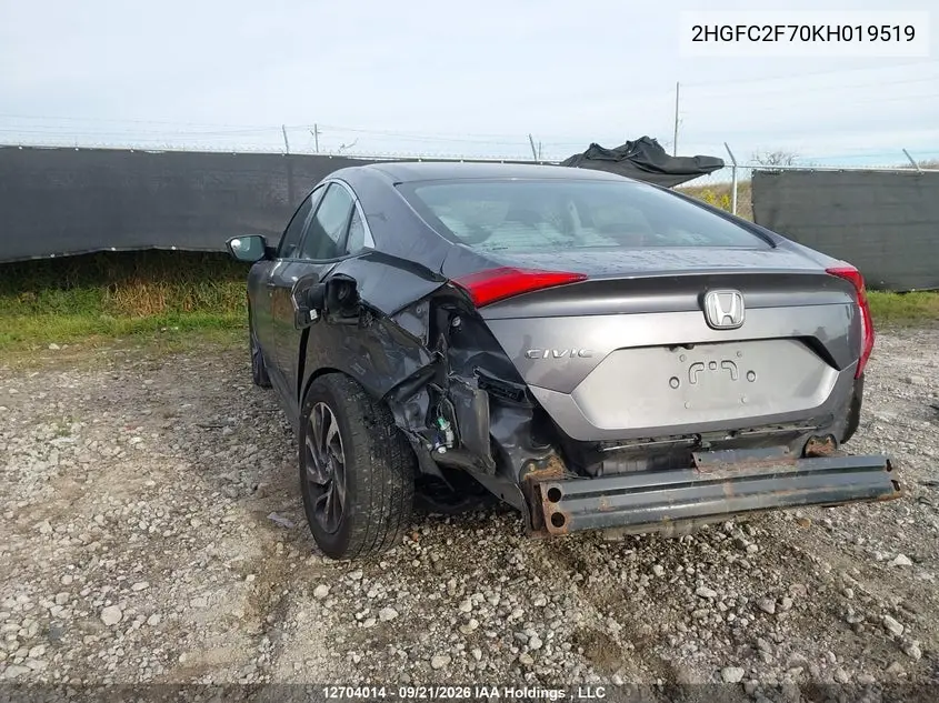 2019 HONDA CIVIC VIN 2HGFC2F70KH019519 — фото 3