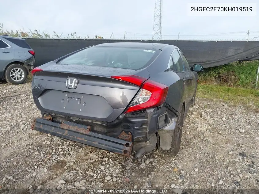 2019 HONDA CIVIC VIN 2HGFC2F70KH019519 — фото 4