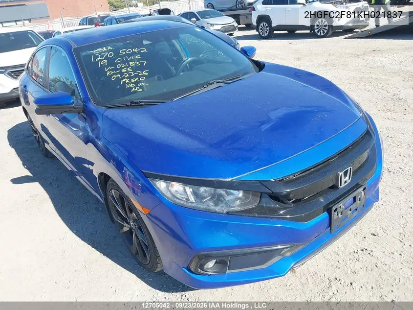 HONDA CIVIC 2019, VIN 2HGFC2F81KH021837