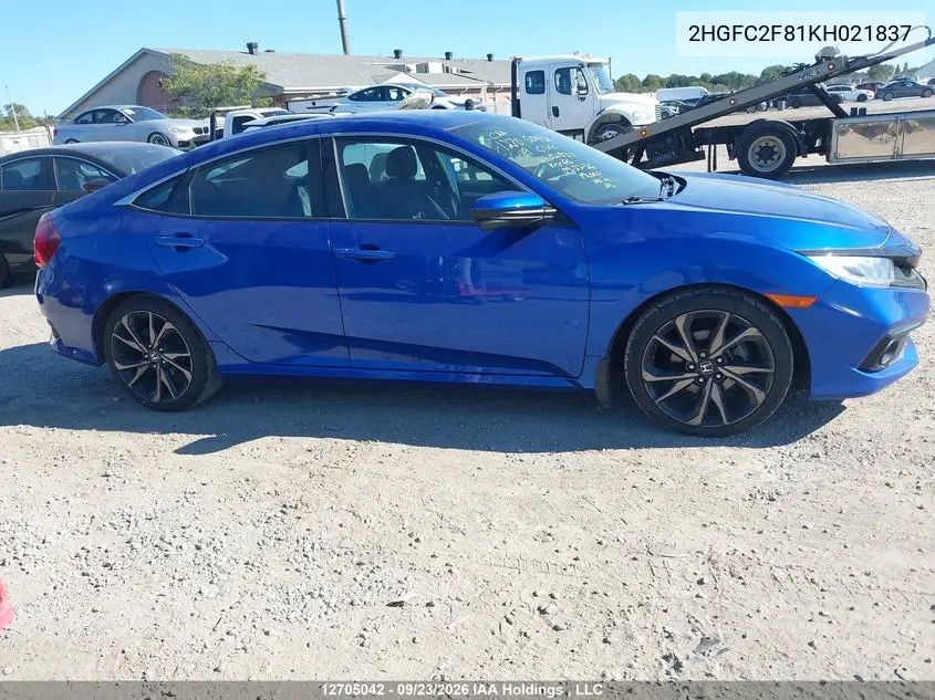 2019 HONDA CIVIC VIN 2HGFC2F81KH021837 — фото 13