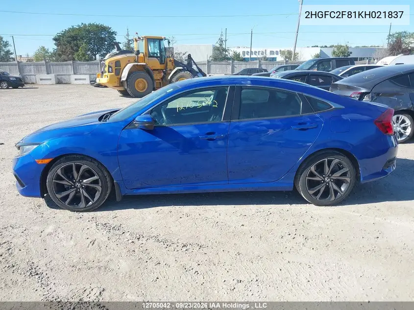 2019 HONDA CIVIC VIN 2HGFC2F81KH021837 — фото 14