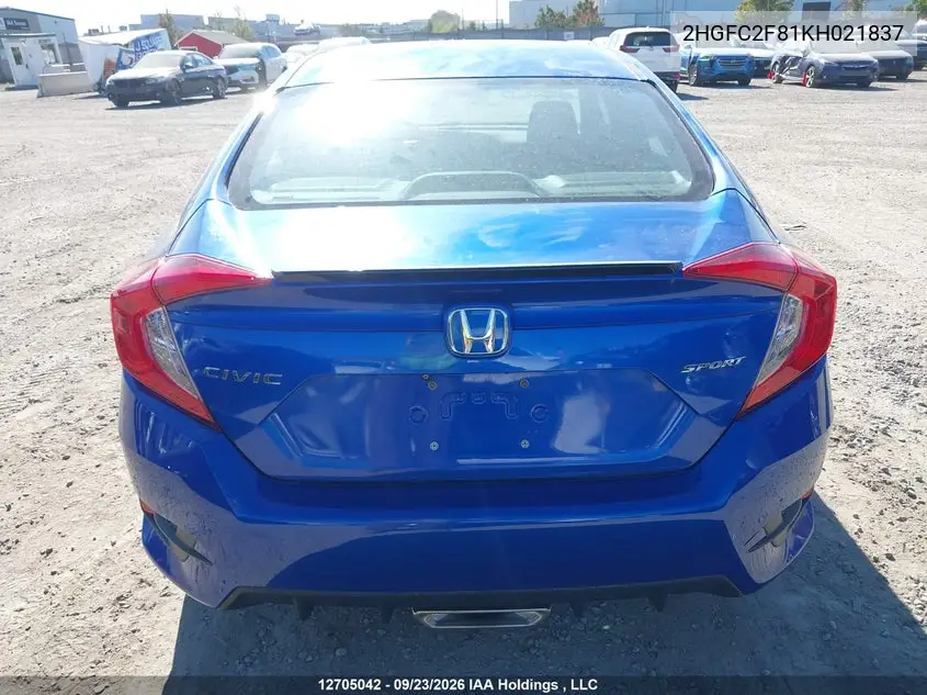 2019 HONDA CIVIC VIN 2HGFC2F81KH021837 — фото 16