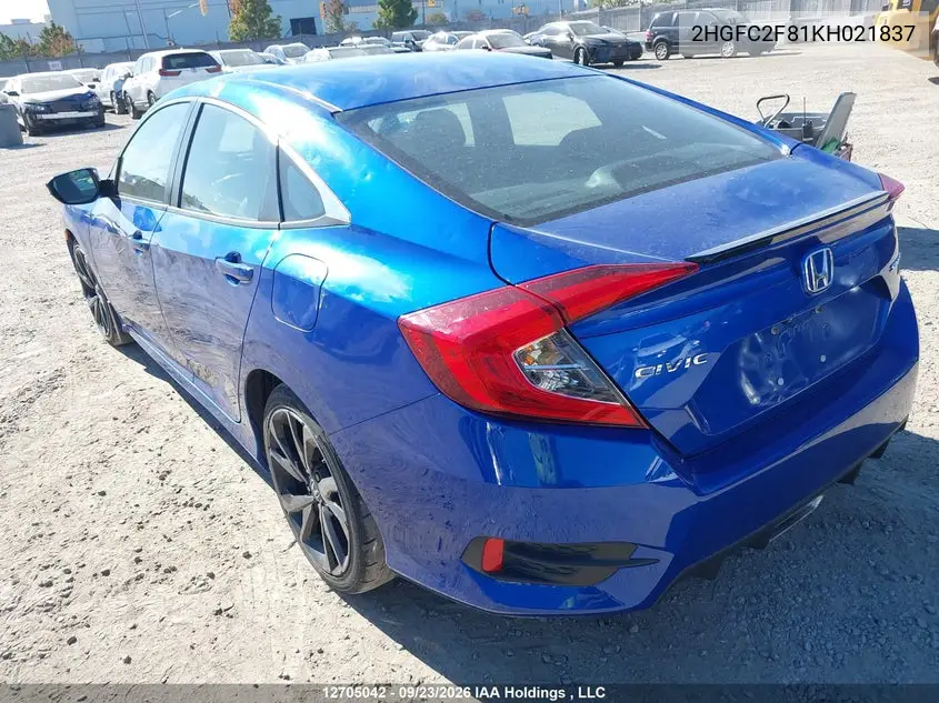 2019 HONDA CIVIC VIN 2HGFC2F81KH021837 — фото 3