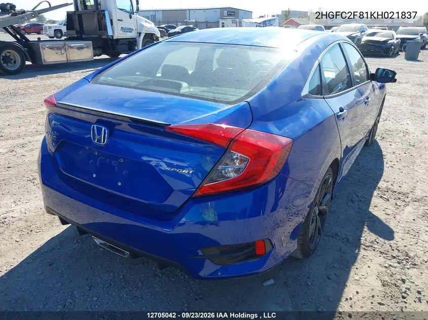 2019 HONDA CIVIC VIN 2HGFC2F81KH021837 — фото 4