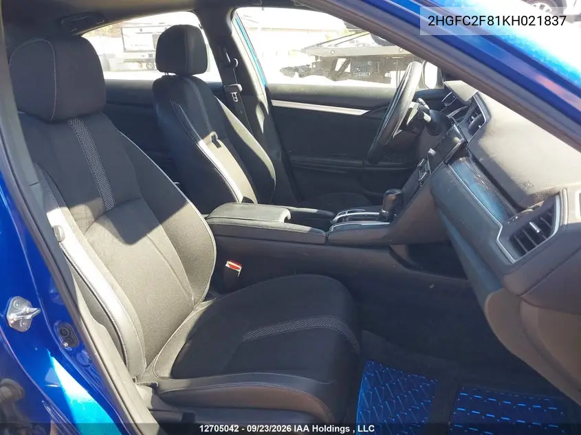 2019 HONDA CIVIC VIN 2HGFC2F81KH021837 — фото 5