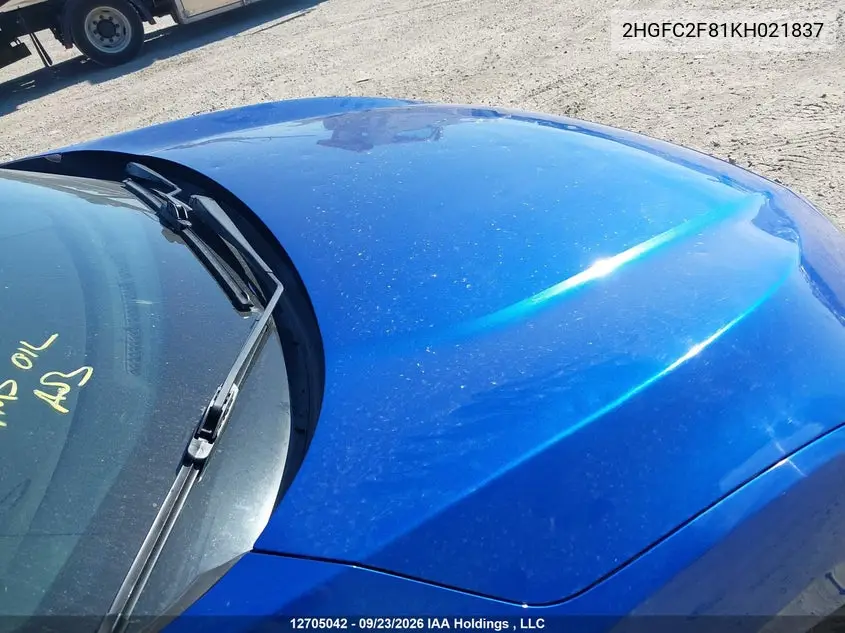 2019 HONDA CIVIC VIN 2HGFC2F81KH021837 — фото 6