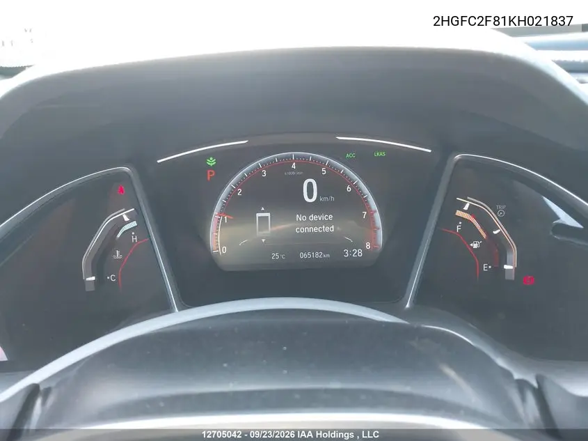 2019 HONDA CIVIC VIN 2HGFC2F81KH021837 — фото 7