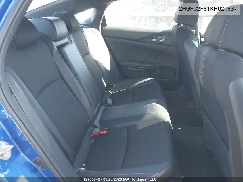 2019 HONDA CIVIC VIN 2HGFC2F81KH021837 — фото 8