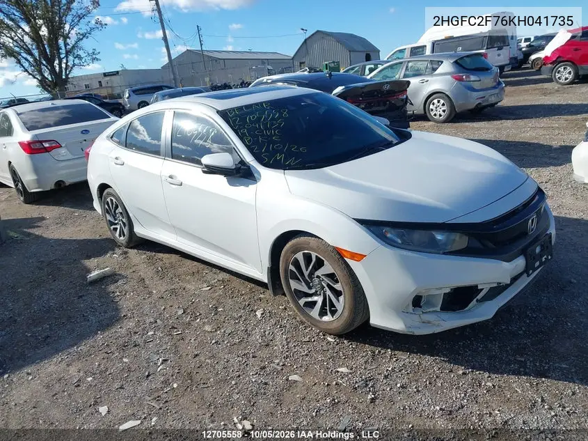 HONDA CIVIC 2019, VIN 2HGFC2F76KH041735