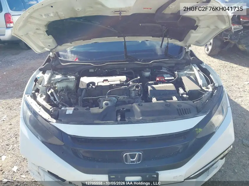 2019 HONDA CIVIC VIN 2HGFC2F76KH041735 — фото 10