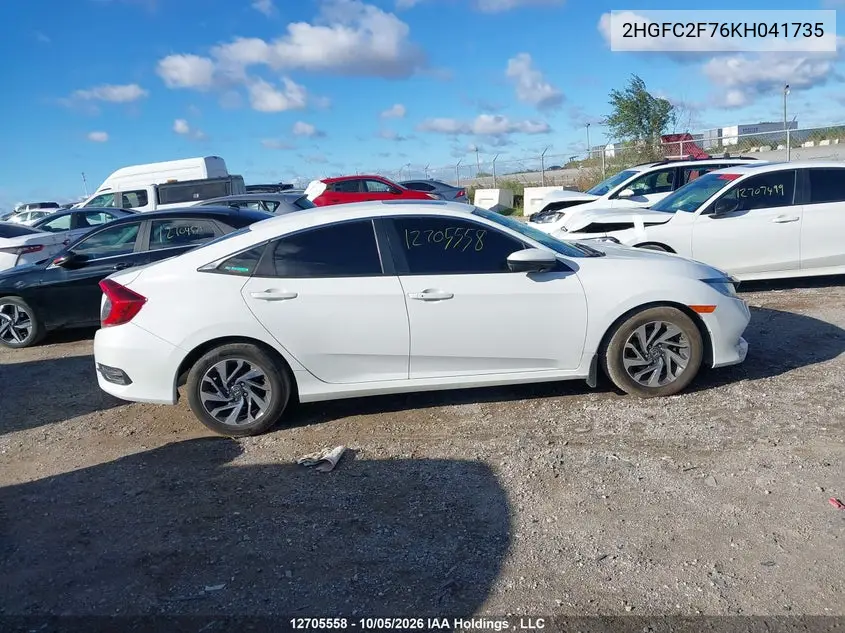 2019 HONDA CIVIC VIN 2HGFC2F76KH041735 — фото 13