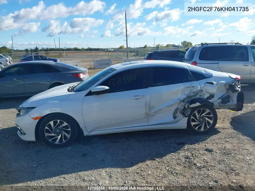 2019 HONDA CIVIC VIN 2HGFC2F76KH041735 — фото 14