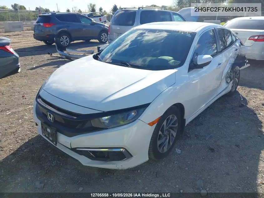 2019 HONDA CIVIC VIN 2HGFC2F76KH041735 — фото 2