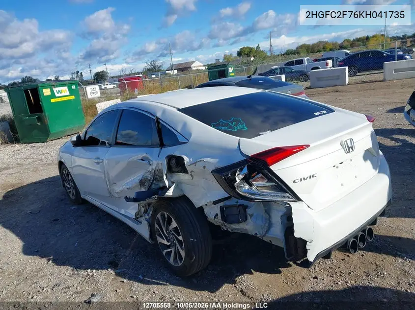 2019 HONDA CIVIC VIN 2HGFC2F76KH041735 — фото 3