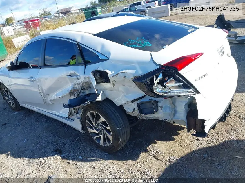 2019 HONDA CIVIC VIN 2HGFC2F76KH041735 — фото 6
