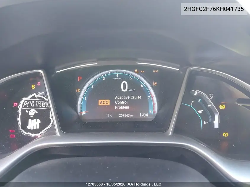 2019 HONDA CIVIC VIN 2HGFC2F76KH041735 — фото 7
