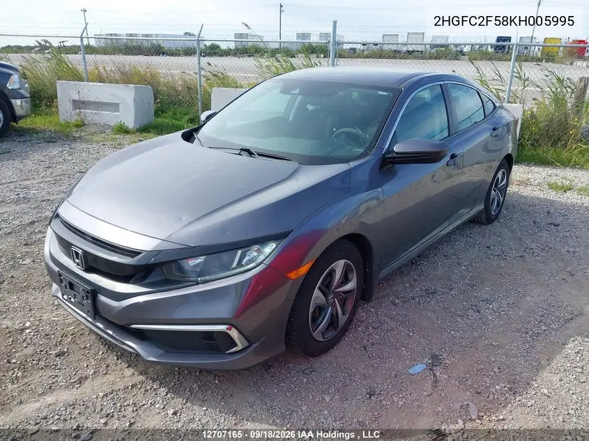 2019 HONDA CIVIC VIN 2HGFC2F58KH005995 — фото 2