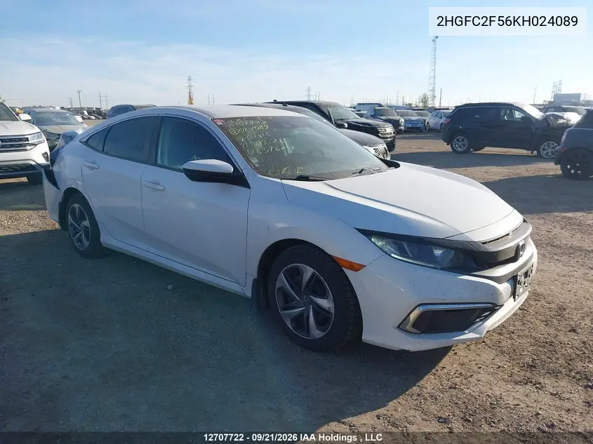 HONDA CIVIC 2019, VIN 2HGFC2F56KH024089