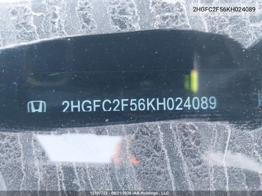 2019 HONDA CIVIC VIN 2HGFC2F56KH024089 — фото 19