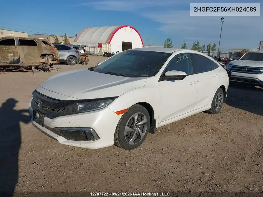 2019 HONDA CIVIC VIN 2HGFC2F56KH024089 — фото 2