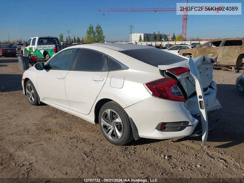 2019 HONDA CIVIC VIN 2HGFC2F56KH024089 — фото 3