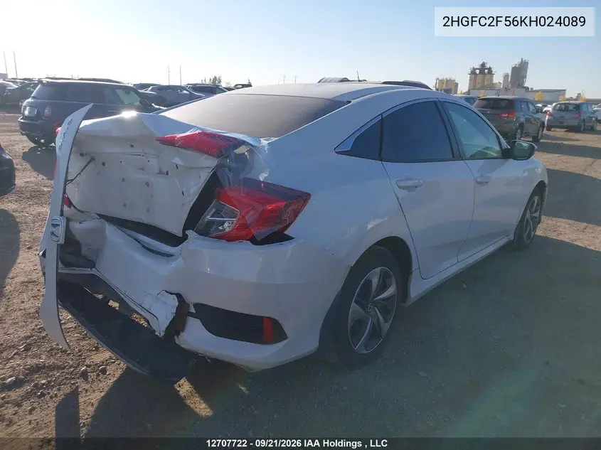 2019 HONDA CIVIC VIN 2HGFC2F56KH024089 — фото 4