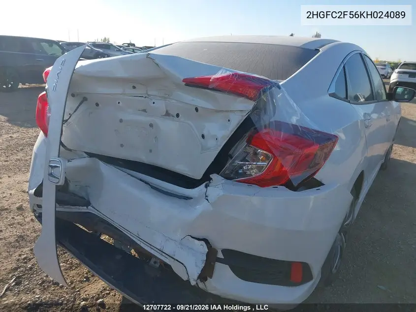2019 HONDA CIVIC VIN 2HGFC2F56KH024089 — фото 6