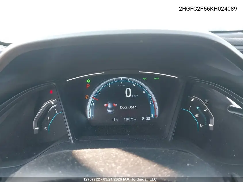 2019 HONDA CIVIC VIN 2HGFC2F56KH024089 — фото 7